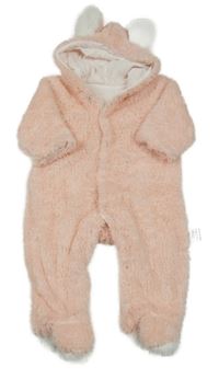 Světlerůžová chlupatá podšitá  kombinéza s kapucí 