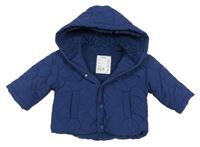 Tmavomodrá šusťáková prošívaná zateplená bunda s kapucí M&S