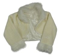 Smetanové chlupaté podšité bolerko s kožešinou 