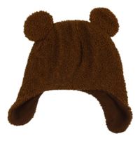 Hnědá huňatá podšitá čepice s ušima 