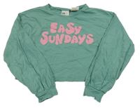 Zelené crop pyžamové triko s nápisem H&M