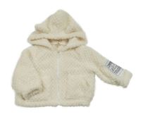 Smetanová chlupatá propínací mikina s kapucí 