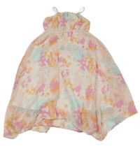 Růžovo-oranžové šifonové šaty H&M