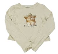 Béžové žebrované crop triko s kočkou M&S