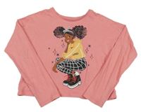 Růžové crop triko s dívkou F&F