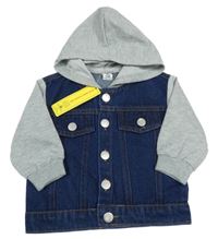 Nové - tmavomodro-šedá riflová/tepláková bunda s kapucí shein