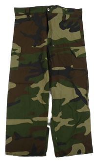 Zeleno-hnědé army plátěné kalhoty s kapsami 