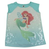 Tyrkysovo-bílý top s flitry a Ariel Disney