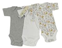 3set - 3x body - bílé se zvířátky + šedé + bílé s lvíčkem Lily & Dan