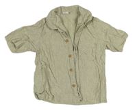Khaki-bílá pruhovaná lněná košile H&M