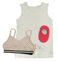 3set - Bílý top + Světlerůžovo-černá puntíkatá lambáda + neonově růžové ponožky 