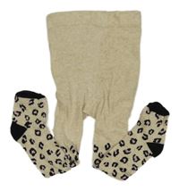 Béžovo-černo-růžové punčocháče s leopardím vzorem 