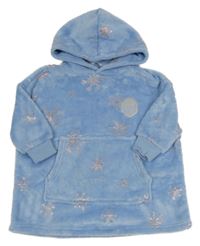 Světlemodrá plyšová oversize mikina s vločkami a kapucí - Elsa M&S