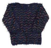 Tmavomodro-bronzový pruhovaný chlupatý svetr Kiabi 