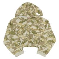 Bílo-béžovo-zeleno-šedá vzorovaná crop mikina s nápisy a kapucí River Island