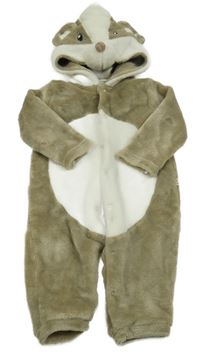 Béžovo-bílá plyšová kombinéza s kapucí - jezevec 