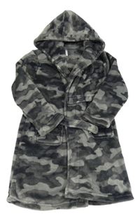 Šedý plyšový army župan s kapucí Jeff&Co