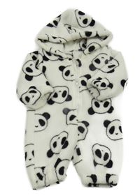 Bílo-černá plyšová kombinéza s pandami a kapucí 