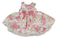 Bílo-růžové květované saténové šaty s 3D květy 