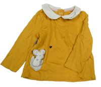 Hořčicové triko s límečkem a 3D myškou C&A