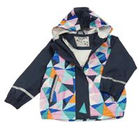 Tmavomodro-růžovo-barevná vzorovaná voděodolná jarní bunda s kapucí Lupilu
