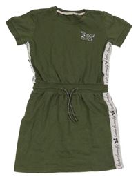 Khaki-růžové teplákové šaty s nápisy a motýlkem Kids