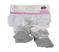 Nové - 2set - bílá čelenka s mašlí + bílo-stříbrné třpytivé ponožky 