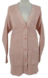 Nové - Dámský růžový melírovaný propínací dlouhý svetr Simply Be 