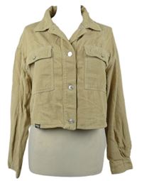 Dámská béžová manšestrová crop bunda Bershka 