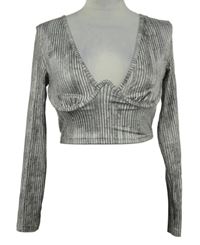 Dámské hnědé žebrované crop triko Shein 