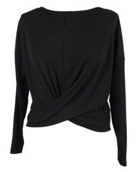 Dámské černé žebrované crop triko s řasením F&F