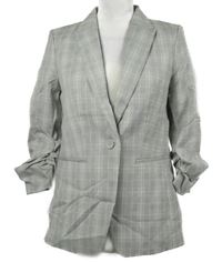 Dámské šedé kostkované sako s řasenými rukávy H&M