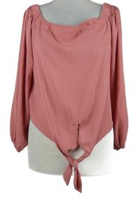 Dámská růžová crop halenka s uzlem New Look 