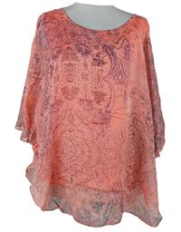 Dámská lososová vzorovaná hedvábná volná halenka Made in Italy 