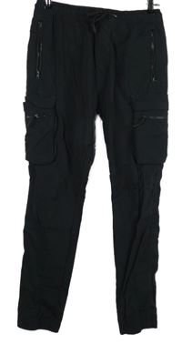 Pánské černé šusťákové cargo kalhoty s kapsami H&M