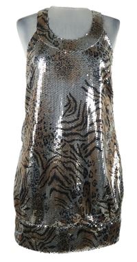 Nové - Dámská stříbrno-béžová vzorovaná flitrová tunika River Island 