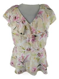 Dámská světlerůžová květovaná šifonová halenka s volánky Dorothy Perkins 