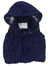 Tmavomodro-hnědá šusťákovo/semišová zateplená vesta s kapucí Mothercare