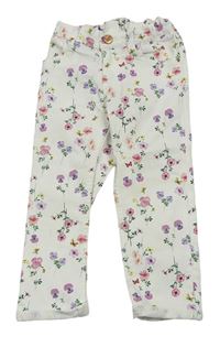 Bílé květinové plátěné capri kalhoty H&M