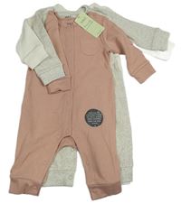 3x žebrovaný overal růžový+ světlešedý melírovaný+ bílý M&S