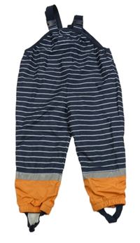 Tmavomodro-oranžové šusťákové podšité lacláče s proužky Topolino