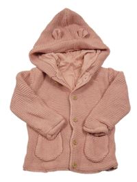 Růžový podšitý propínací svetr s kapucí George