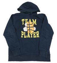 Tmavomodrá mikina s nápisem, míčem z překlápěcích flitrů a kapucí H&M