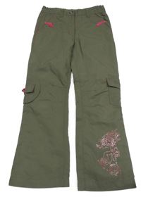 Khaki šusťákové podšité kalhoty s dívkou x-mail