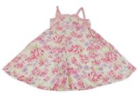 Bílo-růžové květinové plátěné šaty 