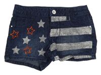 Tmavomodré riflové kraťasy s proužky a hvězdičkami