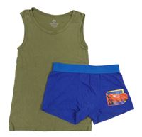 2set - Khaki nátělník + modré boxerky Cars