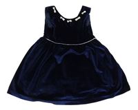 Tmavomodré lesklé sametové šaty s mašličkami Lucie et Coco