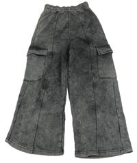 Tmavošedé šisované cargo wide leg tepláky ZARA
