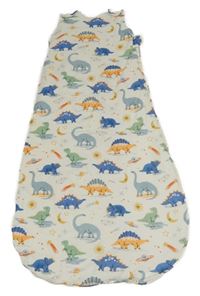 Bílý bavlněný zateplený spací pytel s dinosaury 